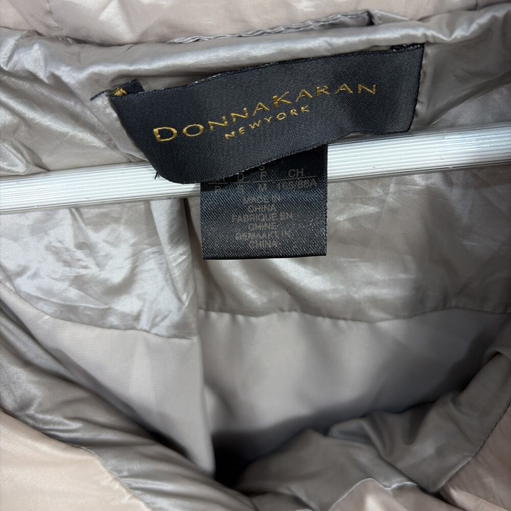 Donna Karan Women's Small Down Puffer Gold Jacket Asymmetric Zip Up CLEAN - Picture 5 of 12